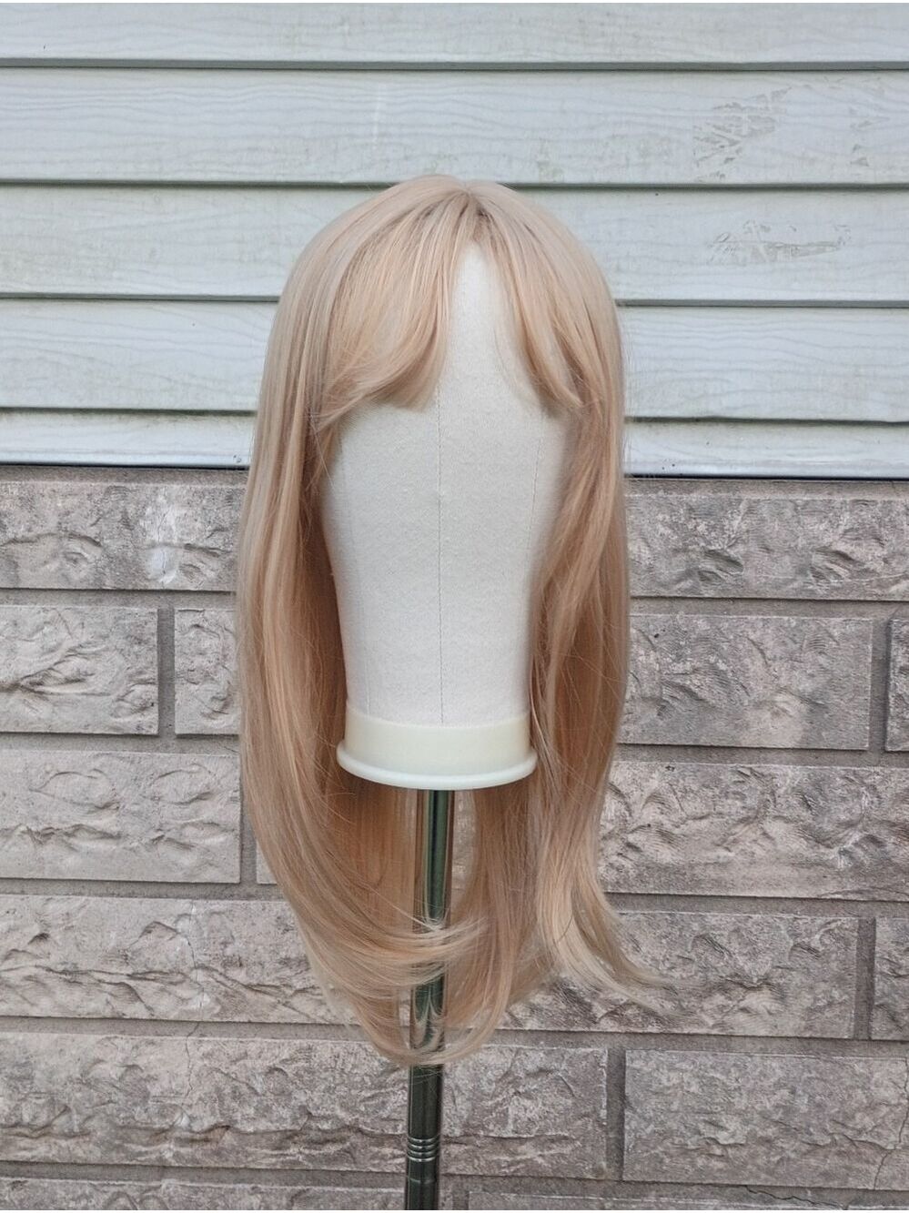 Long Blonde Synthetic Wig with Soft Bangs